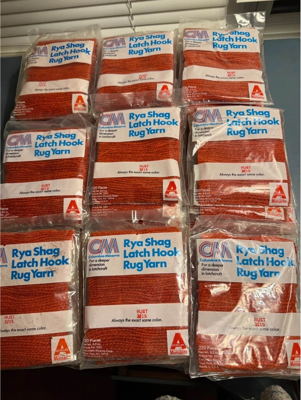 Lot of 44 Packs of Vintage Rya Shag Latch Hook Rug Yarn Rust 3215
